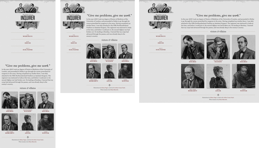 Das erste Beispiel für "Responsive Web Design": Darstellung der Seite auf verschiedenen Breiten